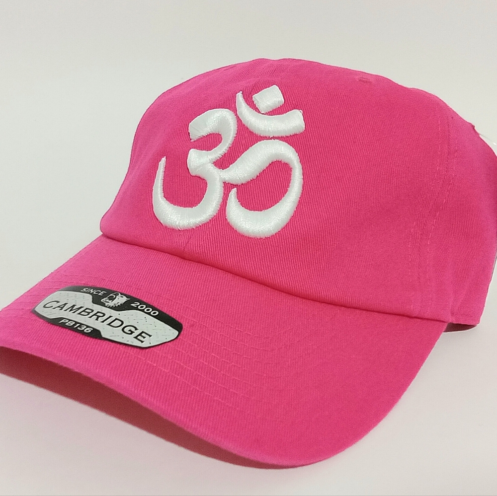 Om Aum Ohm Yoga Namaste Symbol 3D Embroidered Ball Cap Dad Hat Pink & White Hat